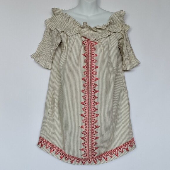 The Jetset Diaries Ivory Embroid Dress L New Linen - Picture 1 of 4